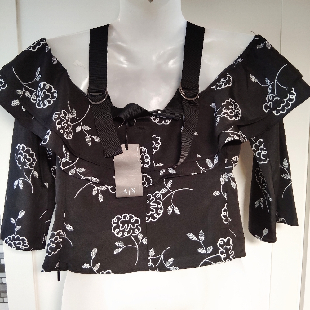 Armani Exchange Flower Design Off The Shoulder Top Size-XS - Picture 5 of 7